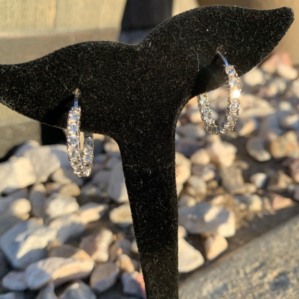 Sterling Silver Diamond Hoop Earrings